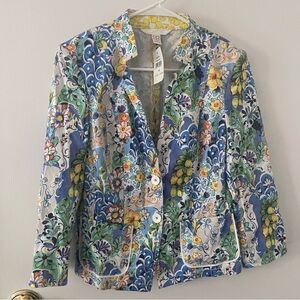 NWT Basler Luxury Blazer Jacket Indigo Floral Pattern 36